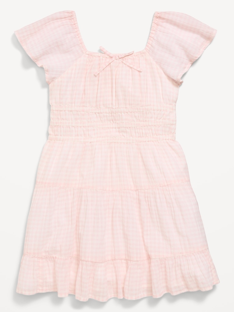 Fit and Flare Crinkle Gauze Tiered Dress for Girls