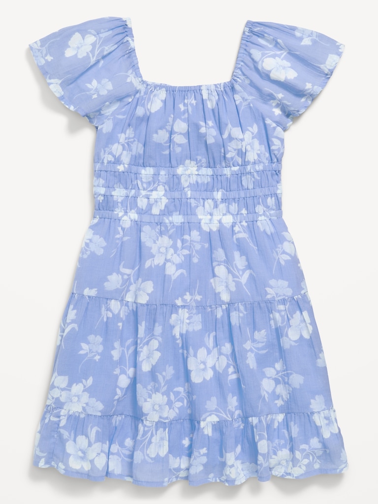 Fit and Flare Crinkle Gauze Tiered Dress for Girls