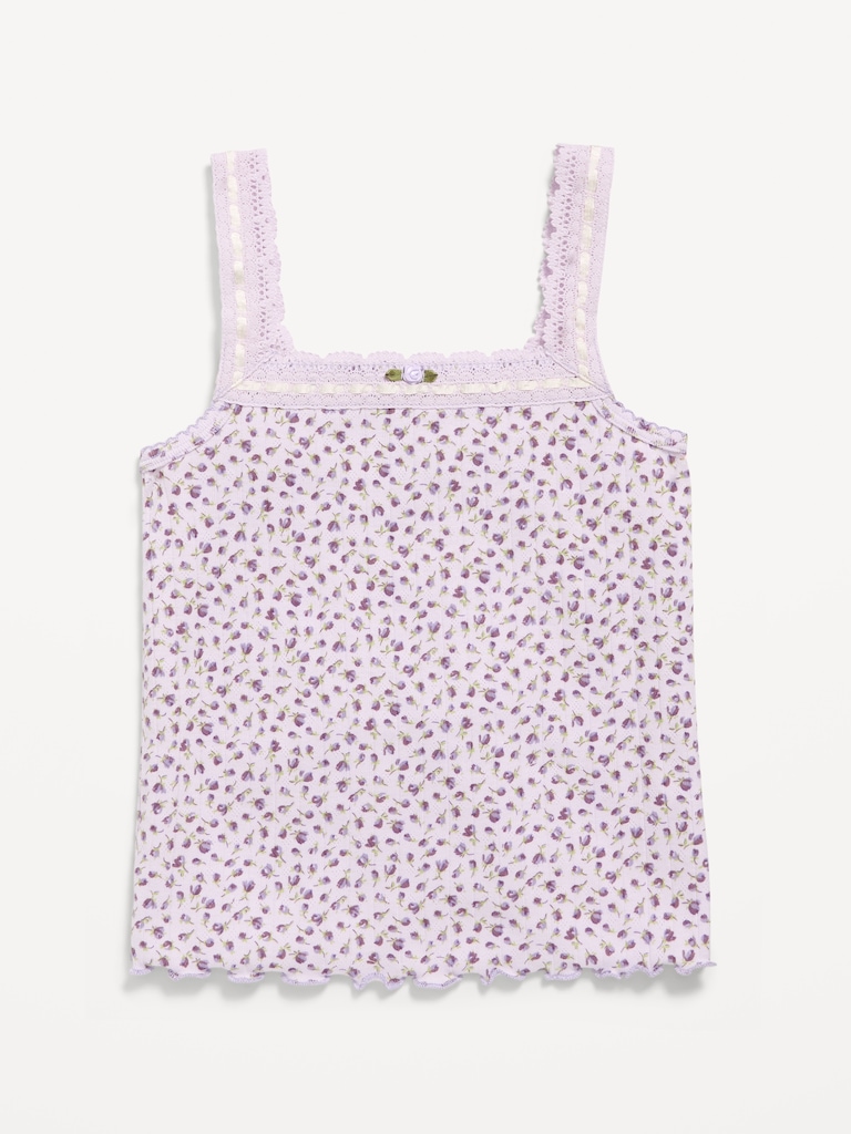 Fitted Lace-Trim Pointelle Tank Top for Girls