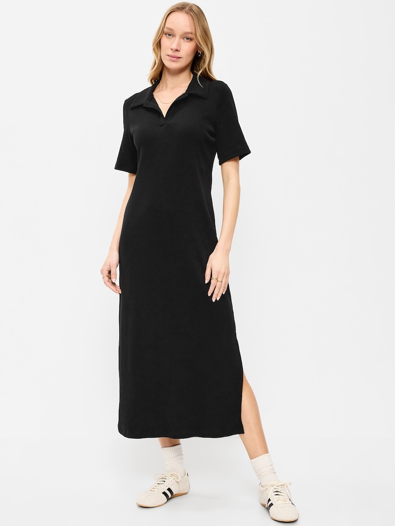 Short-Sleeve Polo Midi Dress