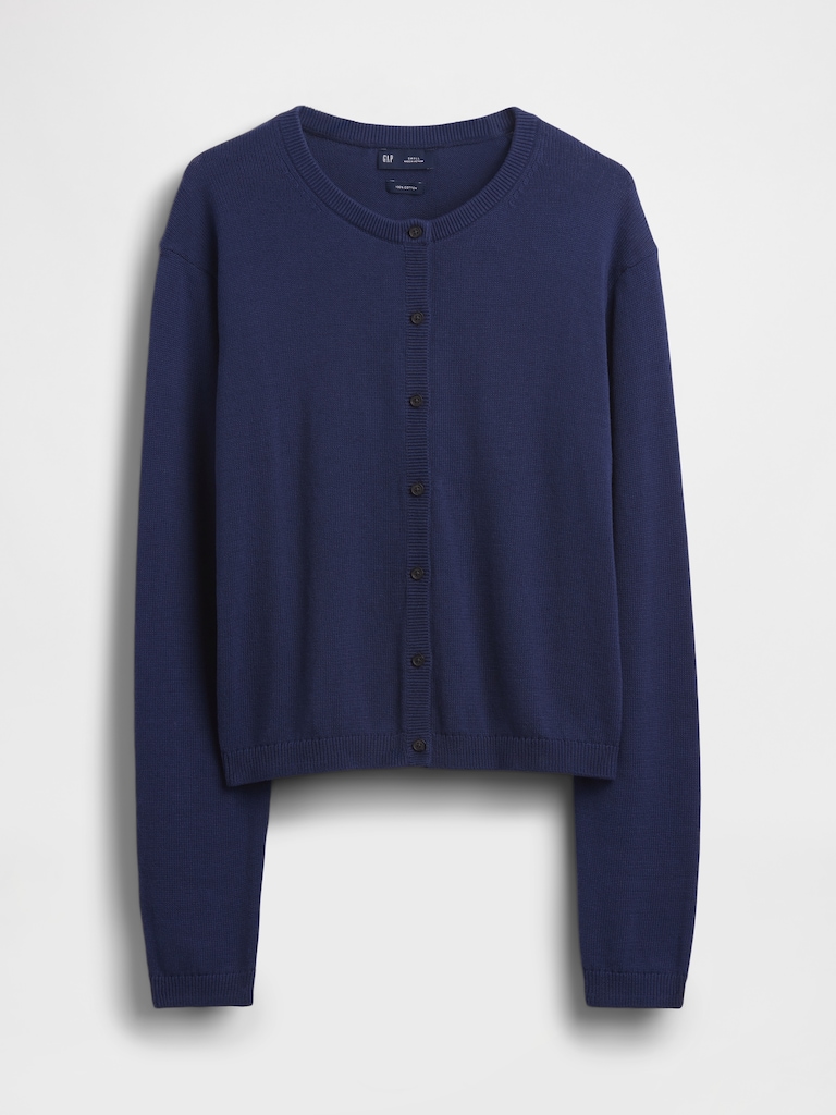 100% Cotton Relaxed Crop Cardigan Sweater