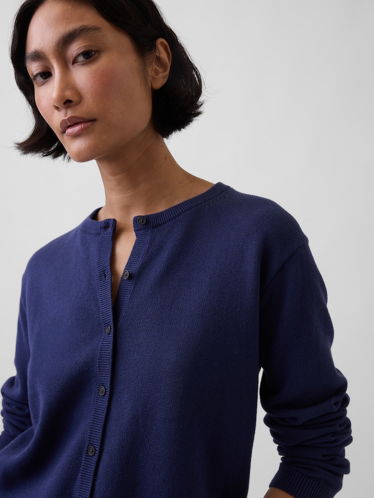 100% Cotton Relaxed Crop Cardigan Sweater