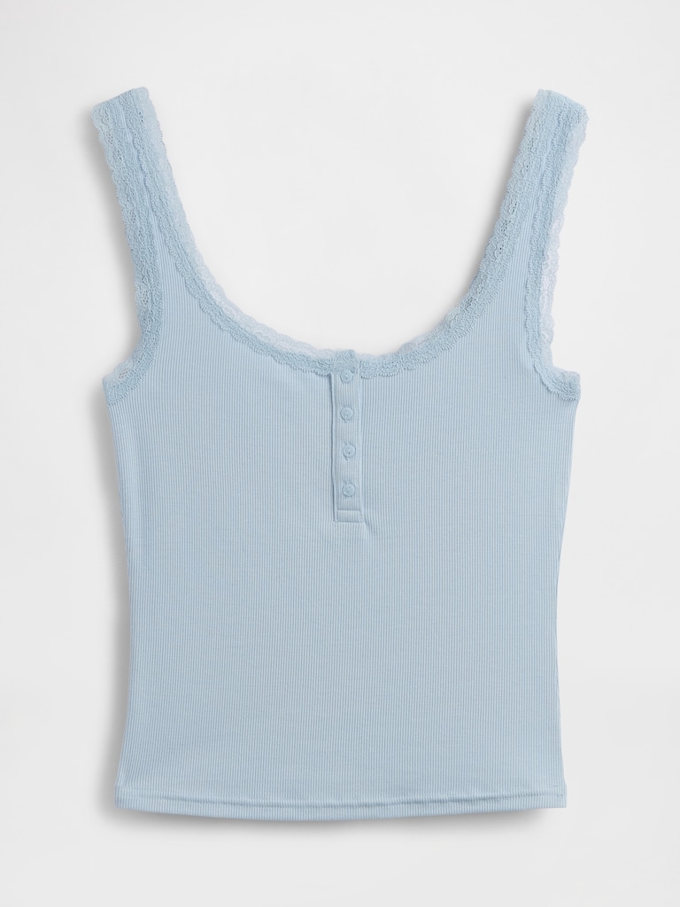 Mini Rib Lace Henley PJ Tank Top