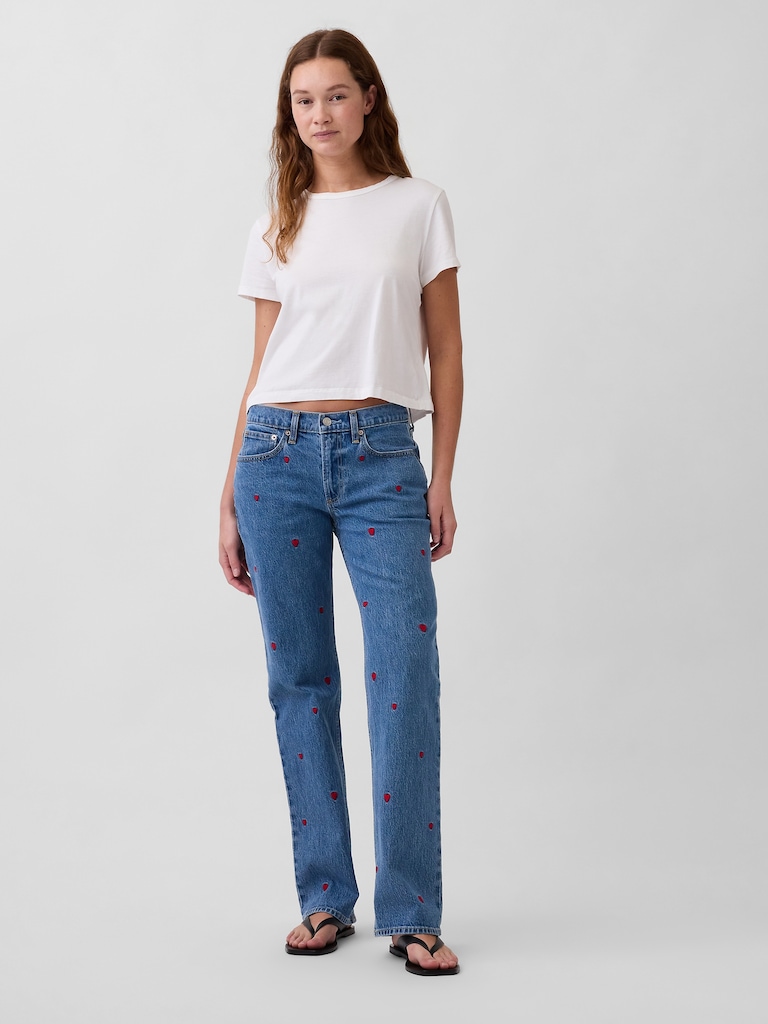 Mid Rise Relaxed Embroidered Straight Jeans