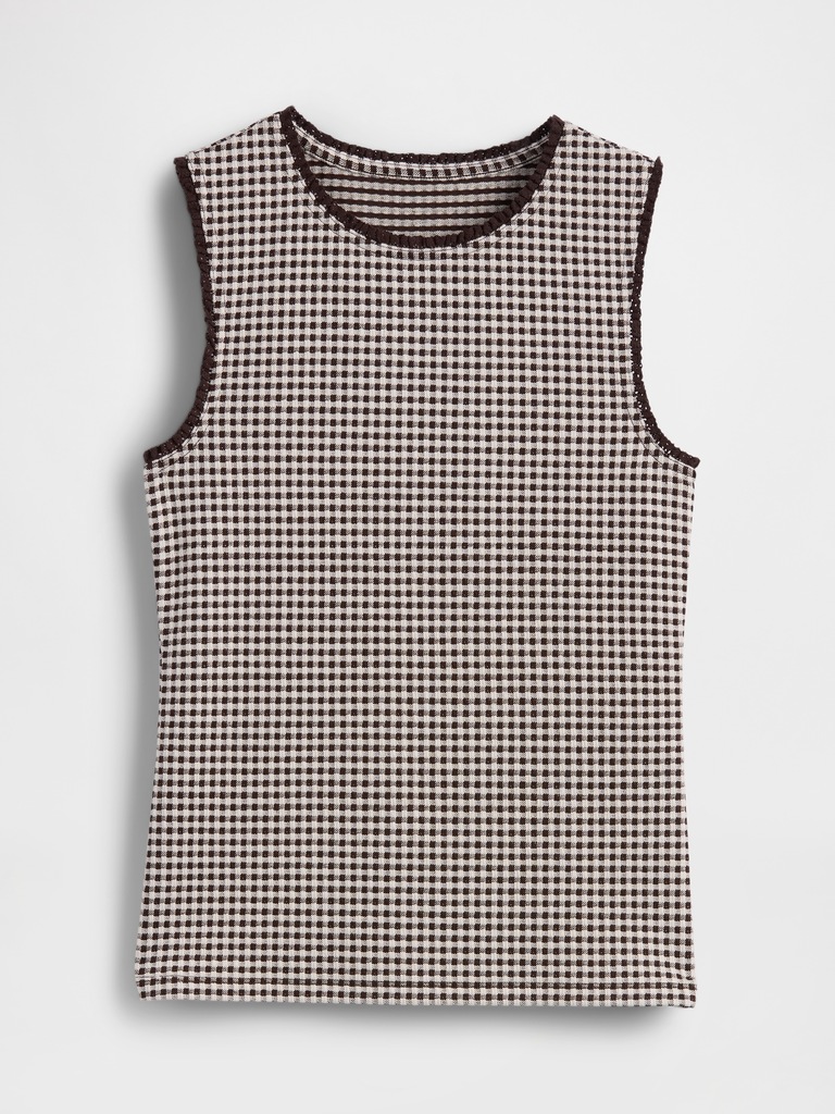 Gingham Pointelle Shell Tank Top