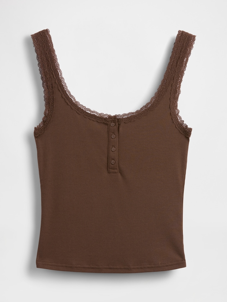 Mini Rib Lace Henley PJ Tank Top