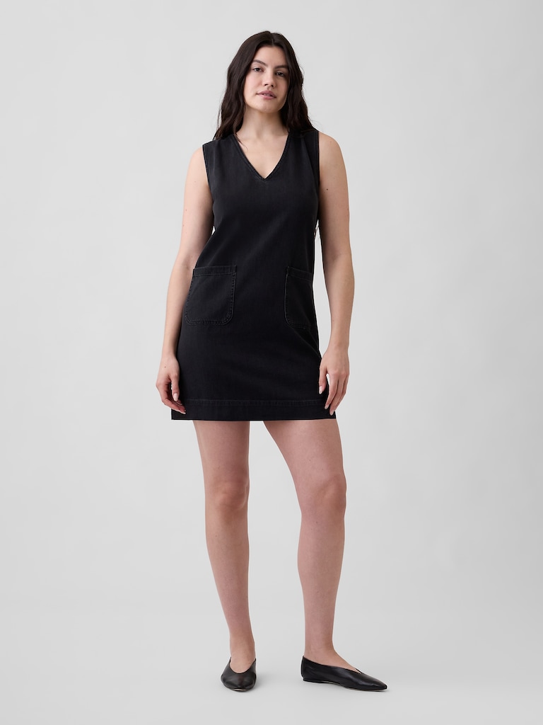 Denim V-Neck Mini Dress