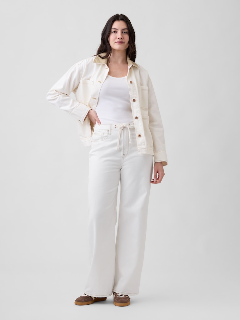 High Rise Drawstring Wide-Leg Jeans