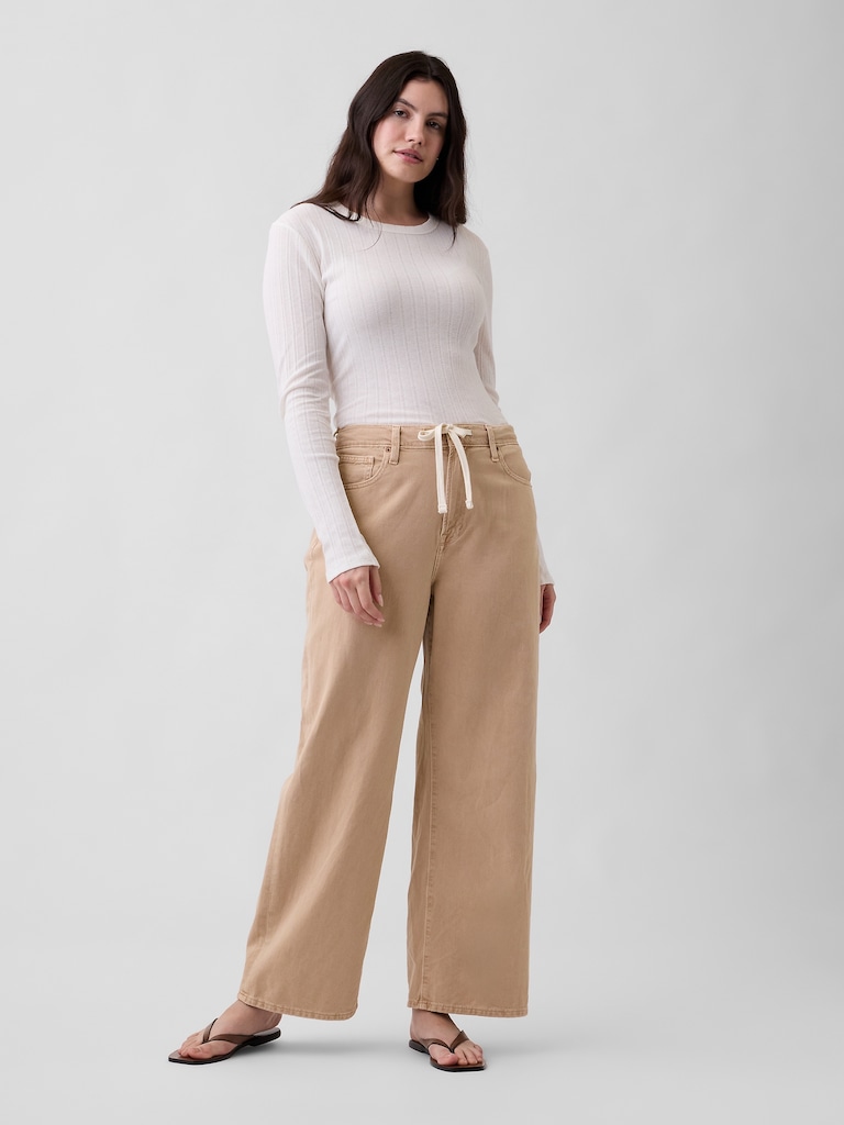 High Rise Drawstring Wide-Leg Jeans