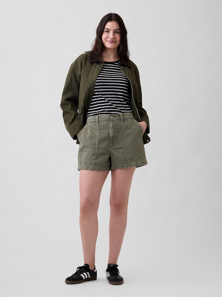 4" High Rise Denim Utility Shorts