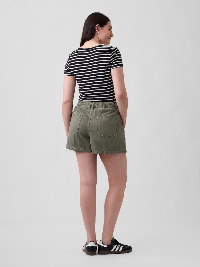 4" High Rise Denim Utility Shorts