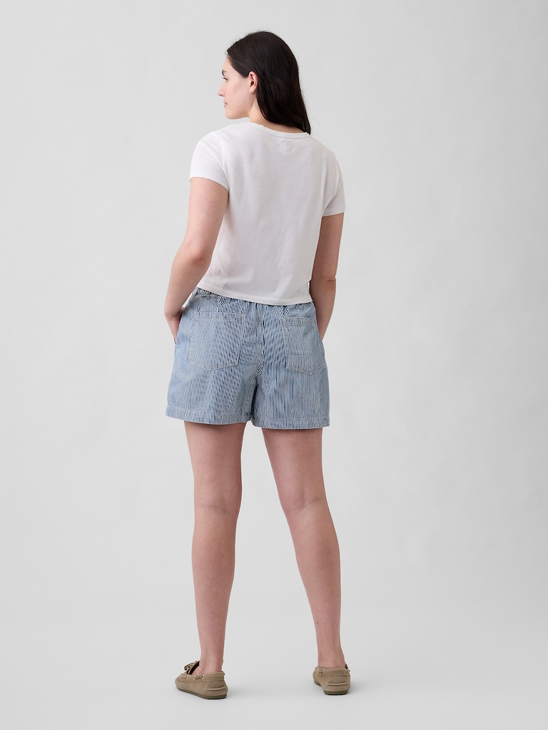 4" Mid Rise Stripe Denim Utility Shorts