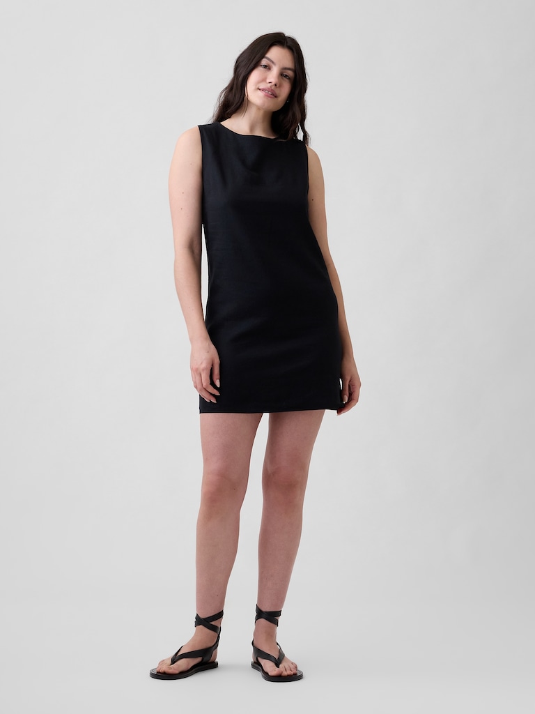 Linen-Blend Apron Mini Dress