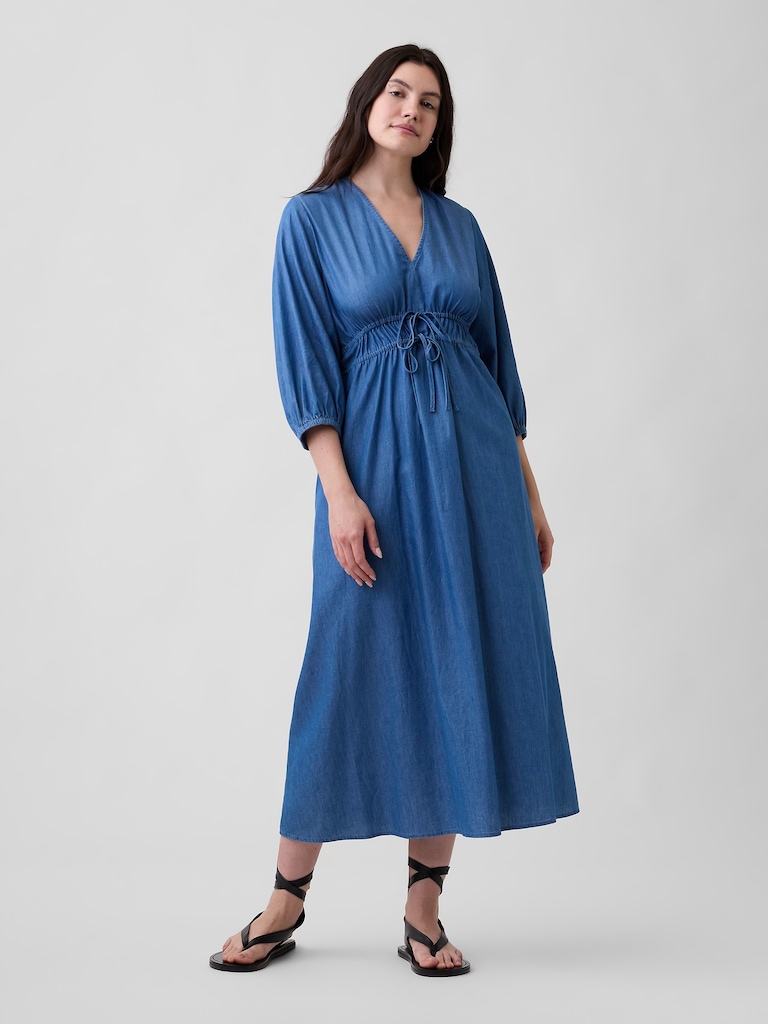 V-Neck Tie-Front Maxi Dress