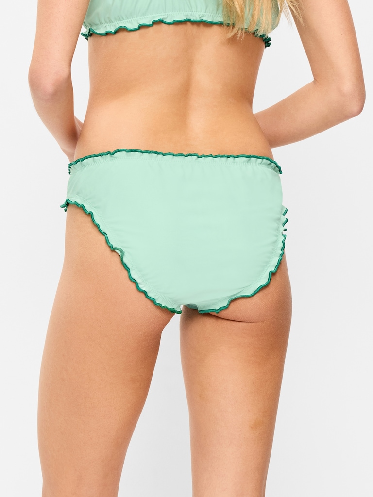 Mid-Rise Ruffle Trim Swim Bottoms