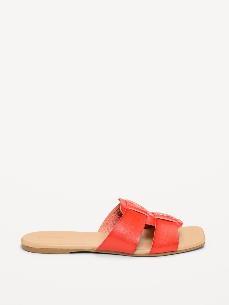 Faux-Leather Slide Sandals