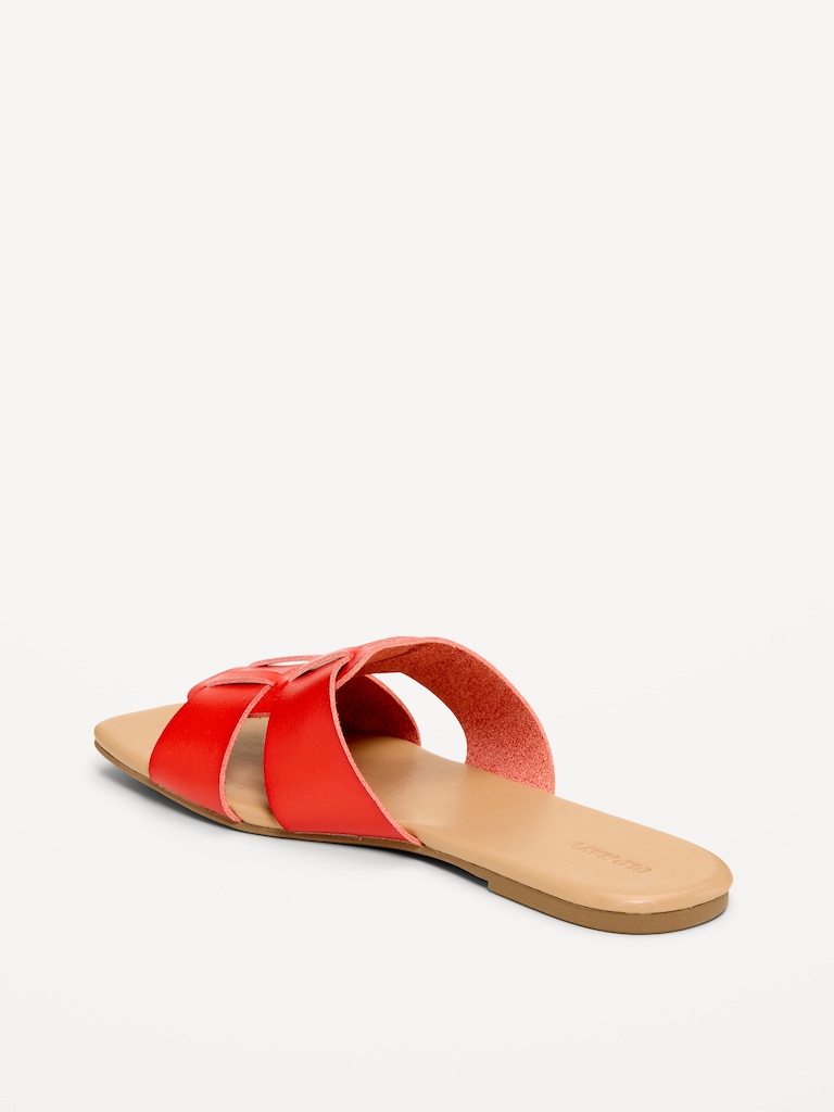 Faux-Leather Slide Sandals