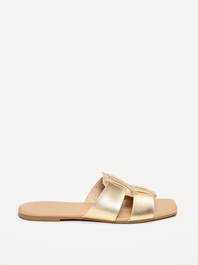 Faux-Leather Slide Sandals