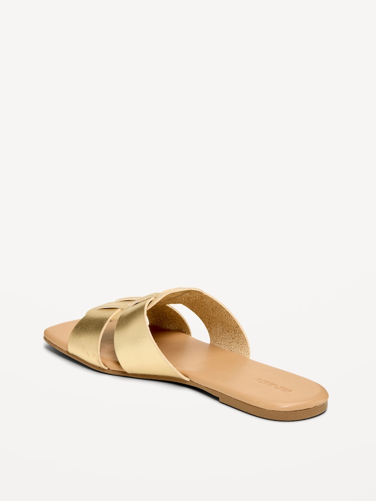 Faux-Leather Slide Sandals
