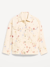 Oversized Floral Print Jean Trucker Jacket