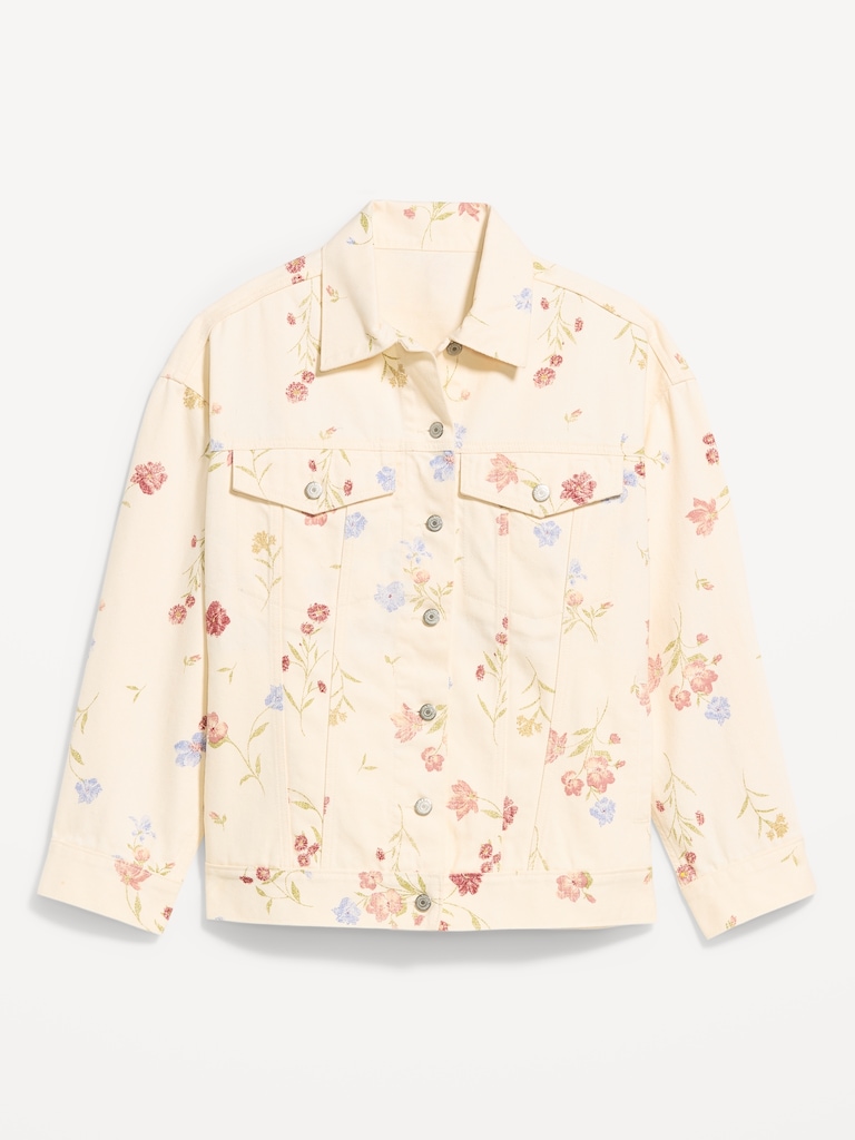 Oversized Floral Print Jean Trucker Jacket