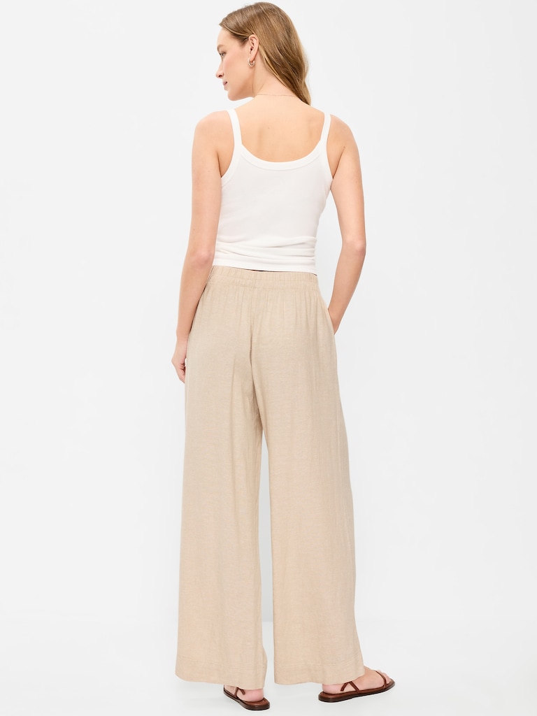 High-Waisted Linen-Blend Wide-Leg Pants