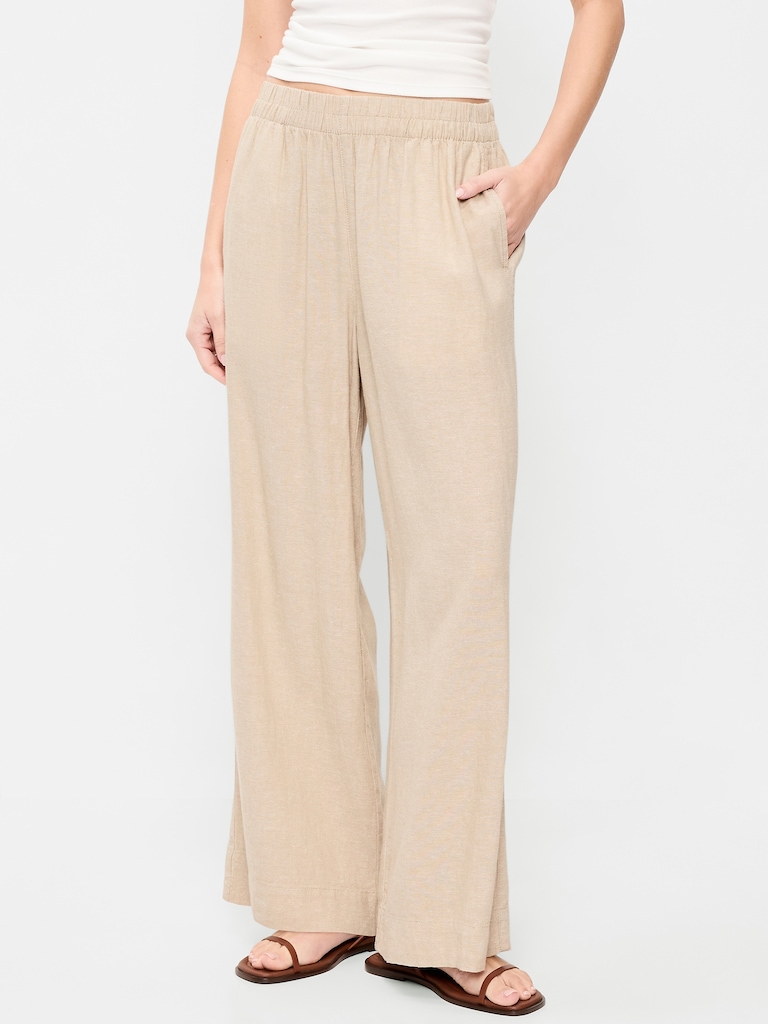 High-Waisted Linen-Blend Wide-Leg Pants