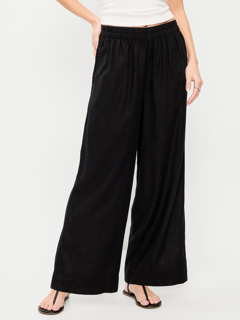 High-Waisted Linen-Blend Wide-Leg Pants
