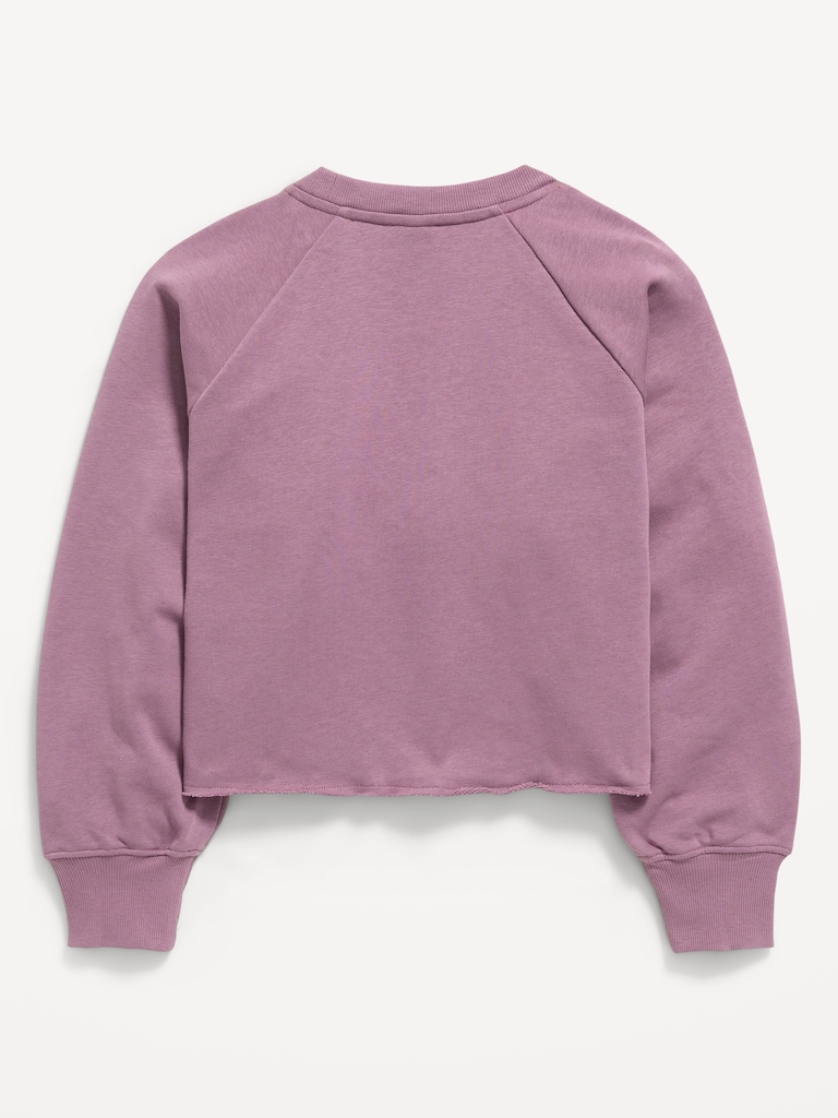 Lace-Trim French Terry Cropped Sweatshirt for Girls