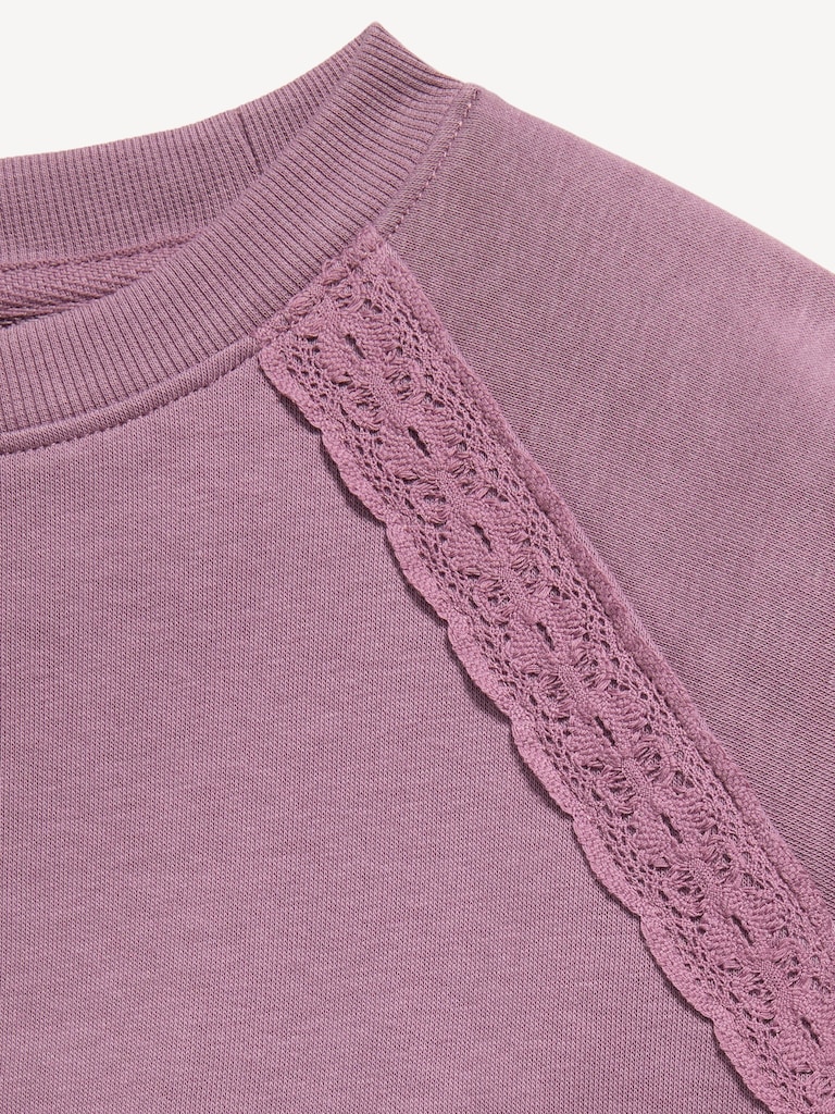 Lace-Trim French Terry Cropped Sweatshirt for Girls