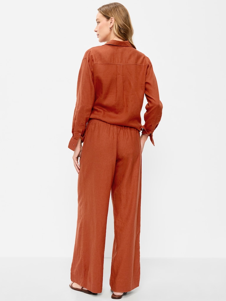 High-Waisted Linen-Blend Wide-Leg Pants