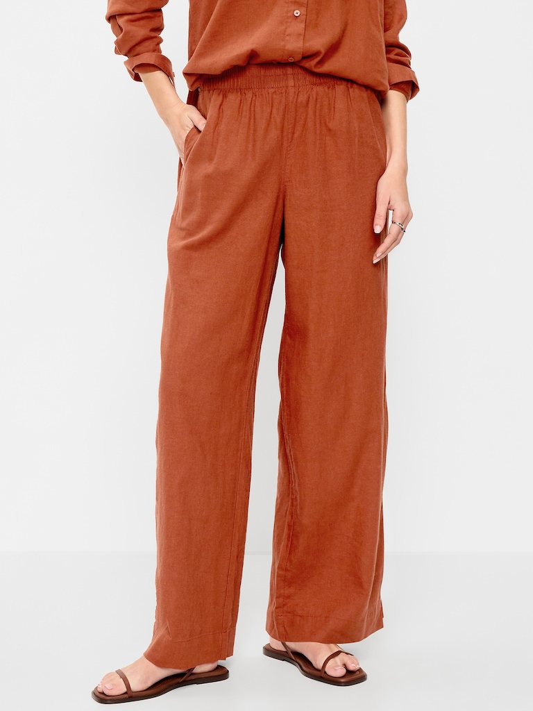 High-Waisted Linen-Blend Wide-Leg Pants