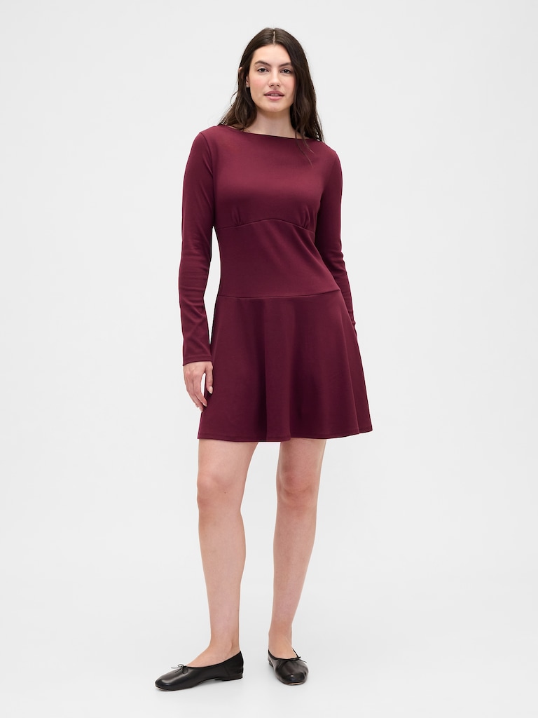 Modern Ribbed Boatneck Mini Dress