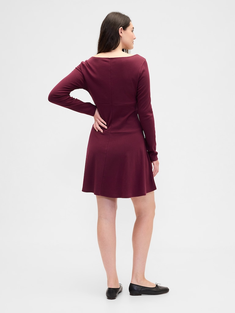 Modern Ribbed Boatneck Mini Dress