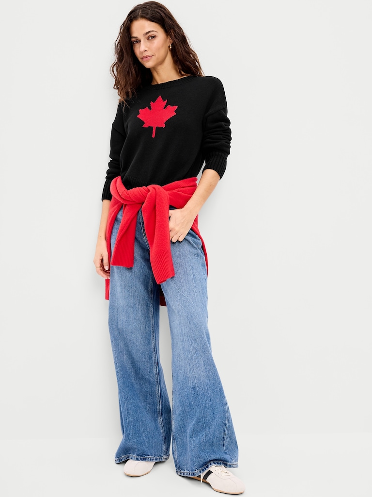 Crew-Neck Canada Flag-Graphic Sweater