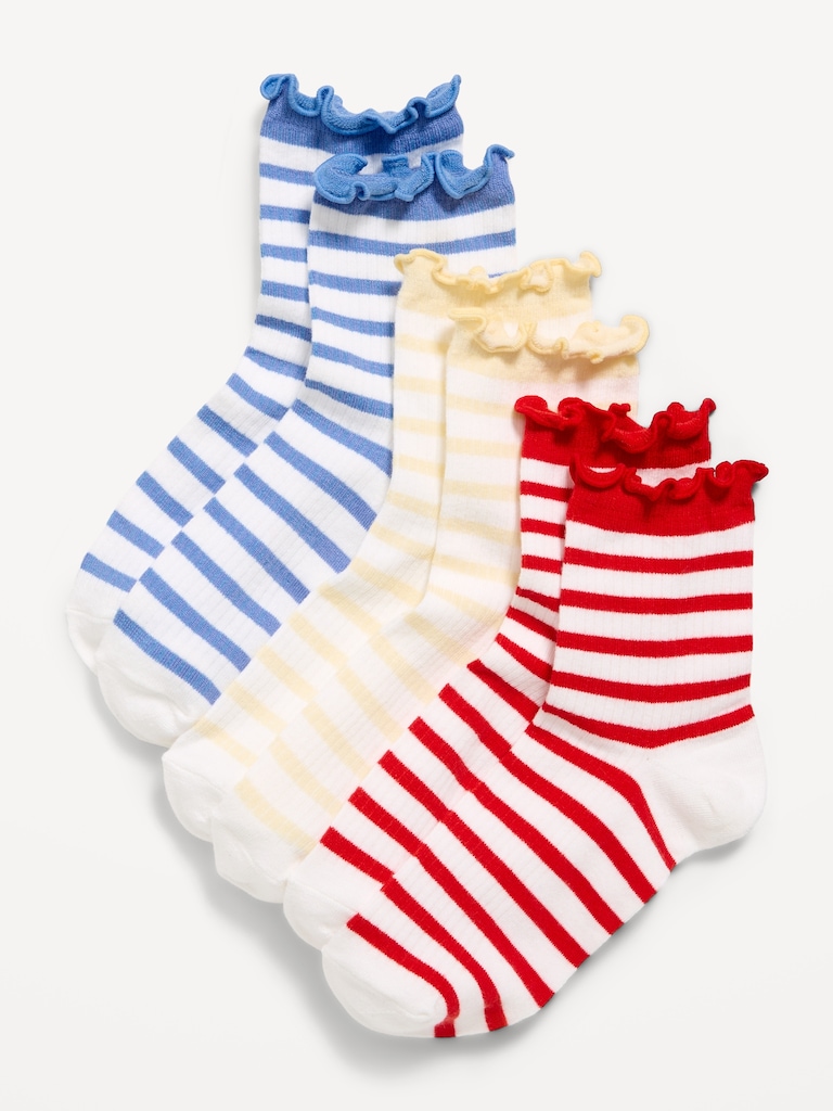 Ruffle Quarter-Crew Socks 3-Pack for Girls