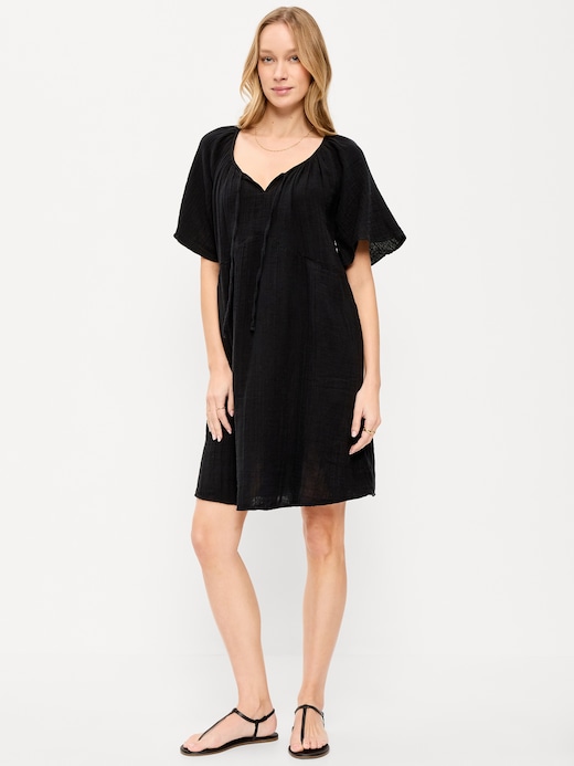 Crinkle Crinkle Gauze Flutter-Sleeve Mini Swing Dress on clearance at Old Navy — 67% off