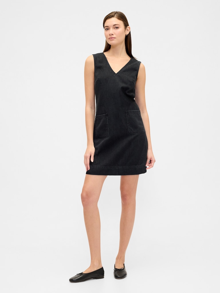 Denim V-Neck Mini Dress