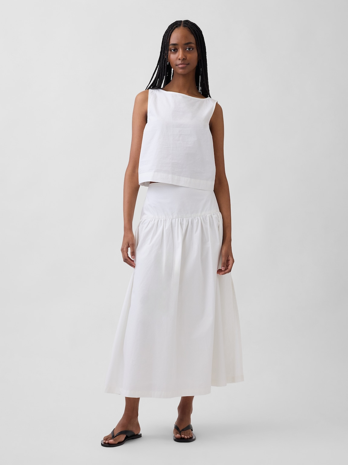 Poplin Boatneck Shell Tank Top