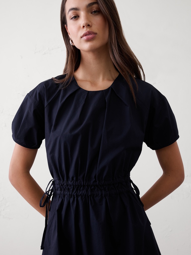 Poplin Pleated Mini Dress