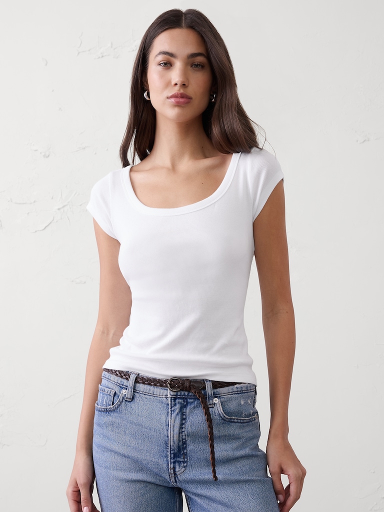 Ribbed Scoop-Neck T-Shirt