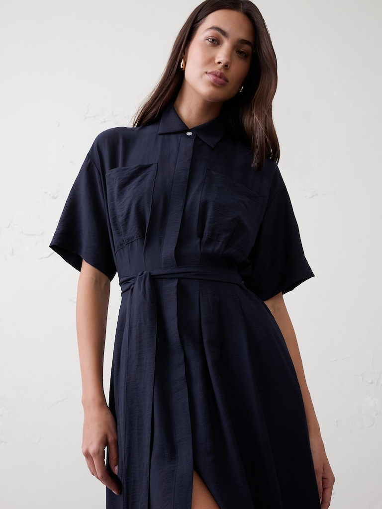 Pleated Midi Shirtdress