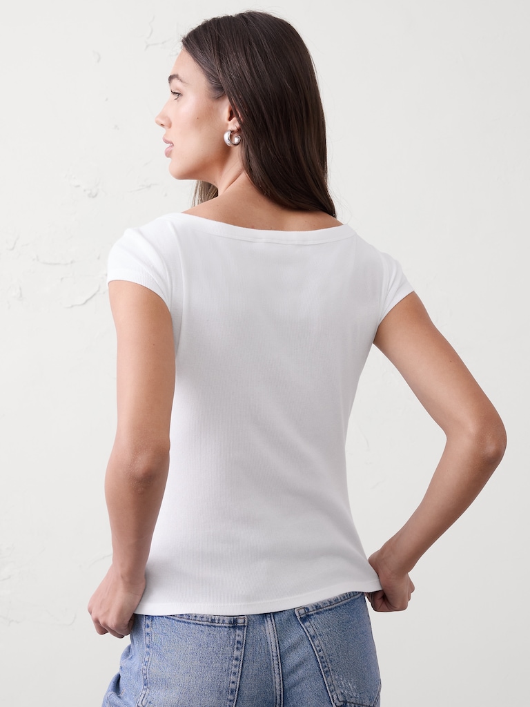 Ribbed Scoop-Neck T-Shirt