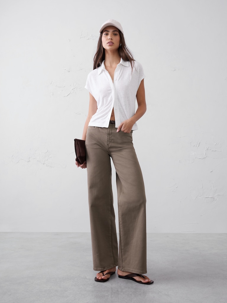 Linen-Blend Collared Top