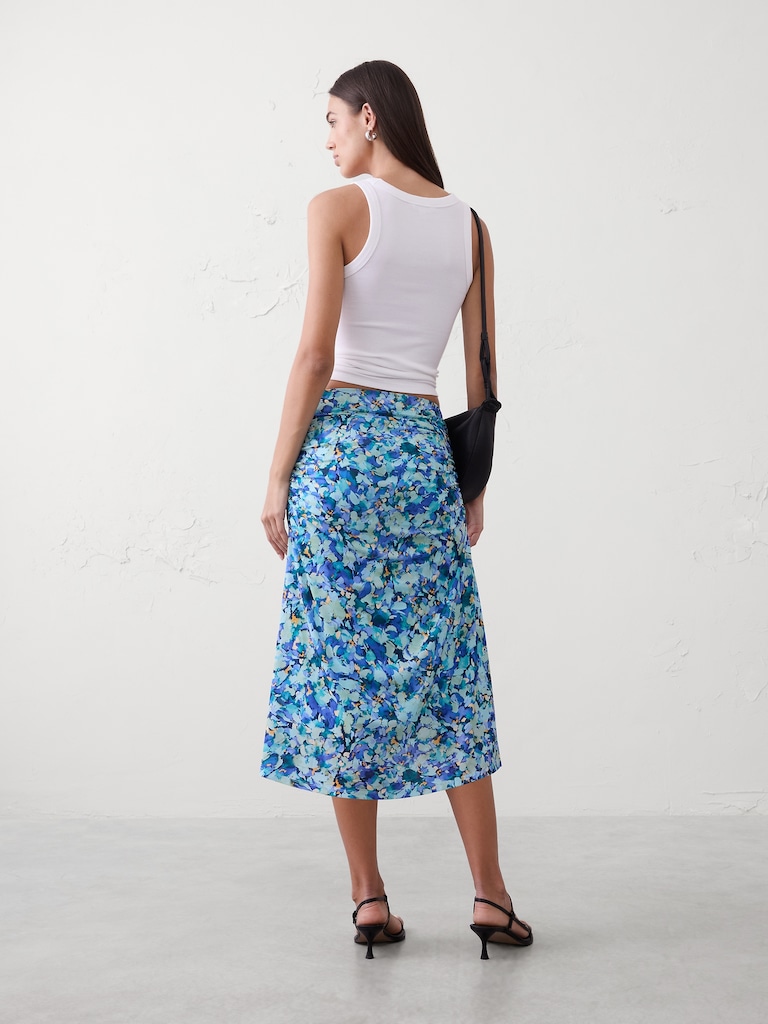 Mesh Shirred-Waist Midi Skirt