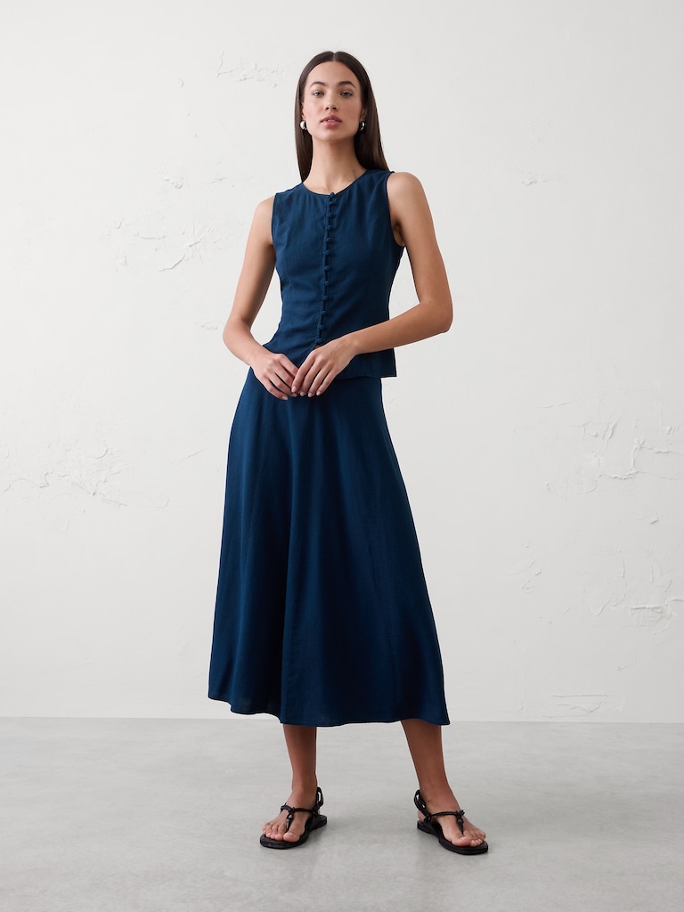 Linen-Blend Tie-Back Vest