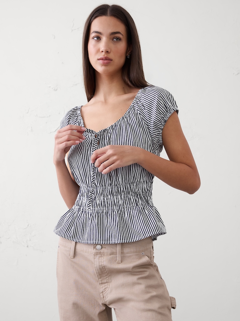 Elastic Scoop-Neck Top