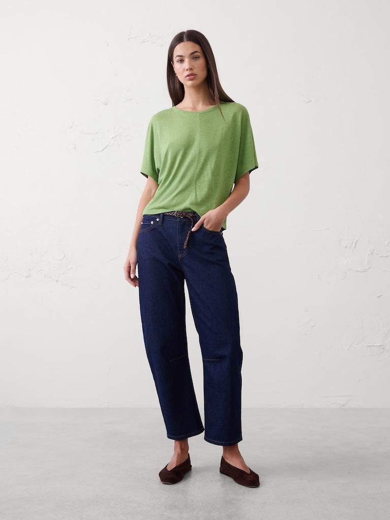 Linen-Blend Dolman-Sleeve T-Shirt