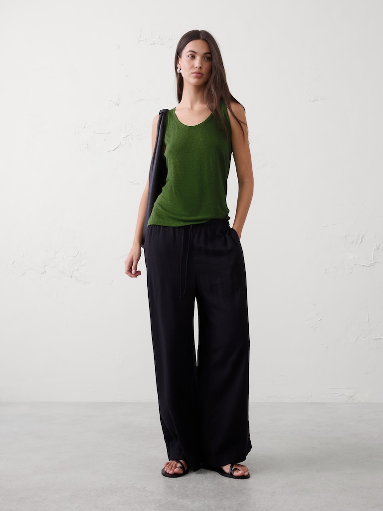 Linen-Blend Scoop-Neck Tank