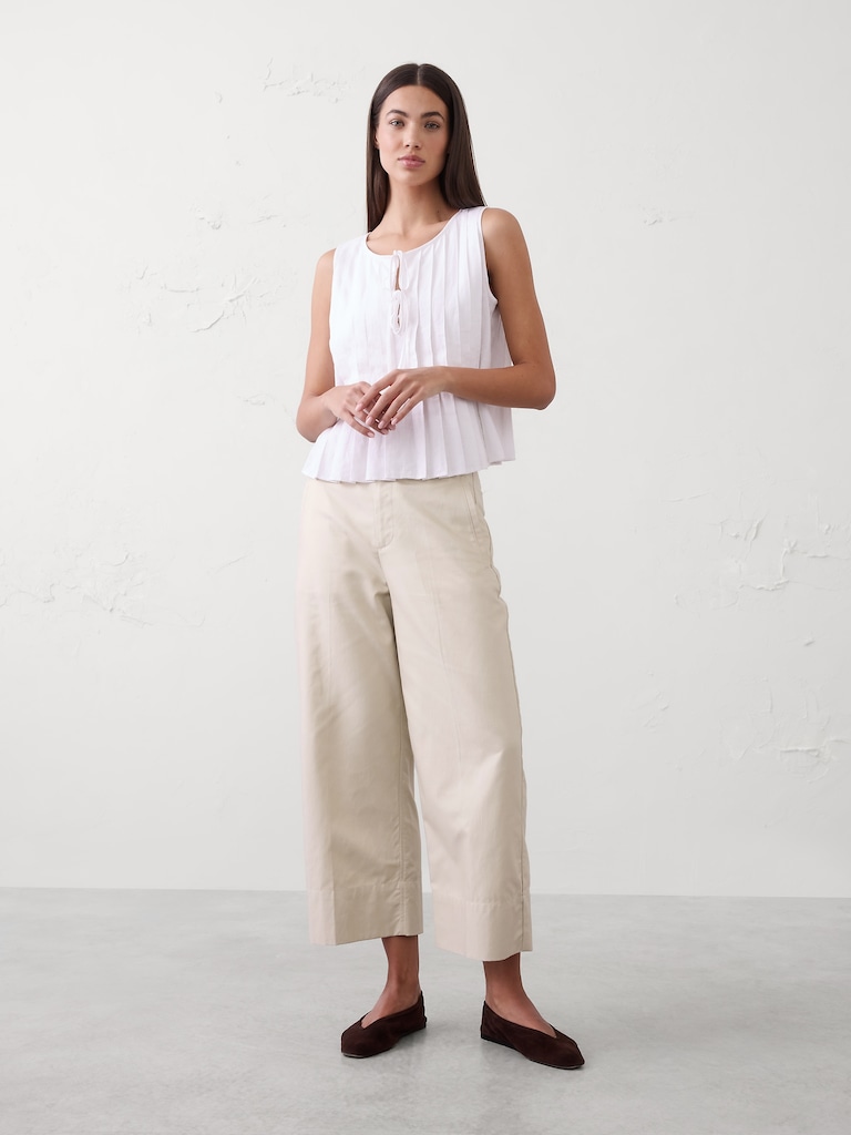 Wide-Leg High-Rise Twill Crop Pant